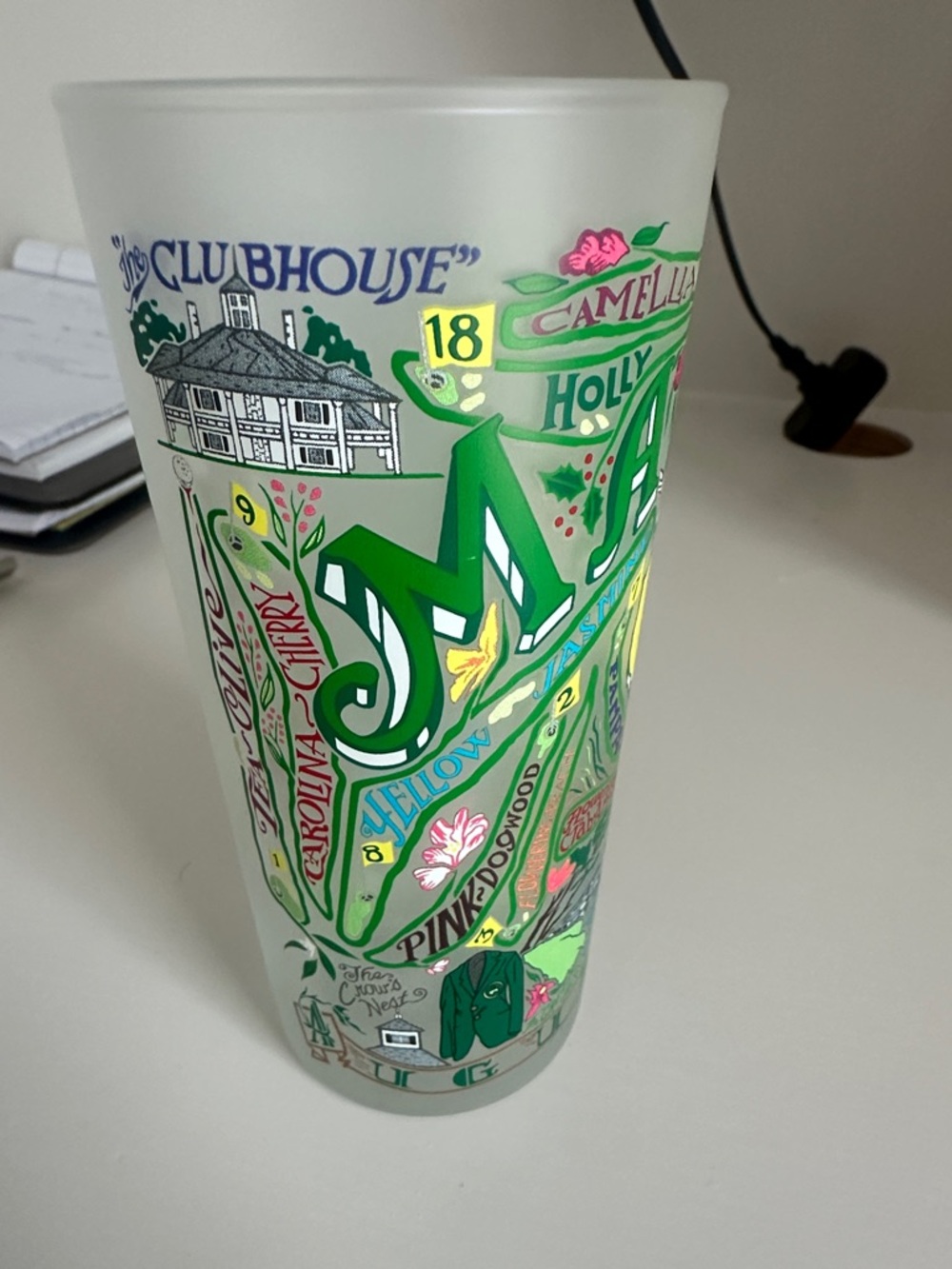 Masters Tournament Souvenir Frosted Glass - Yellow & Green Design - Picture 3 of 3